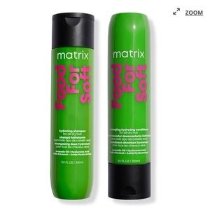 Matix Food For Soft Hydrating Shampoo & Conditioner - Green with Pink Text